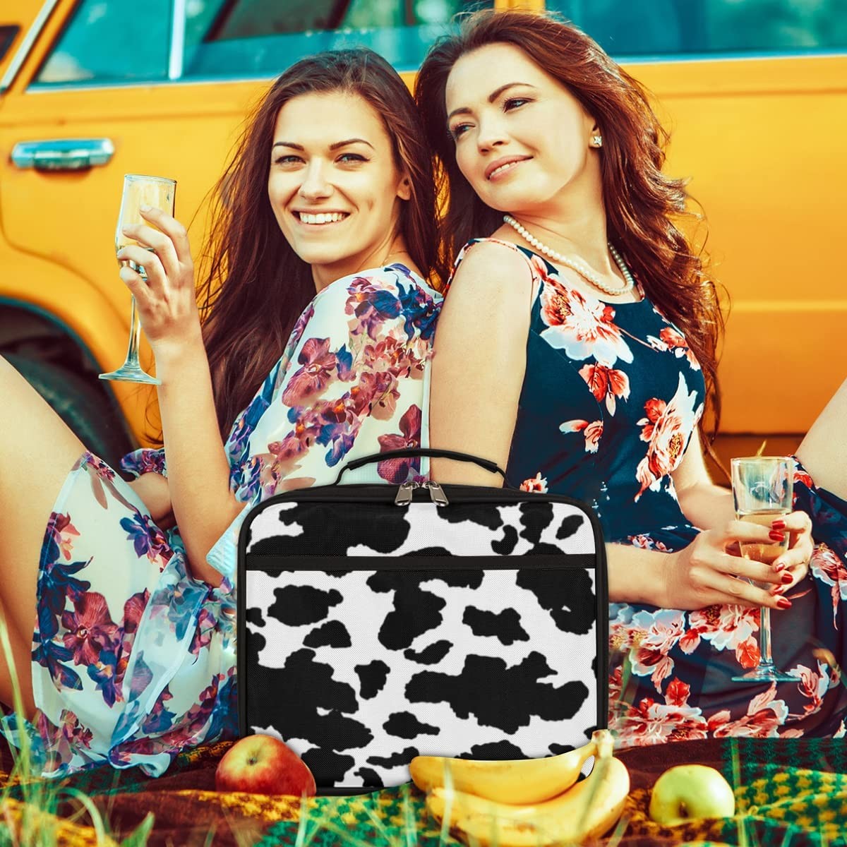 Multi Functional Waterproof Fabric Cow Printed Lunch Bag With Handle
