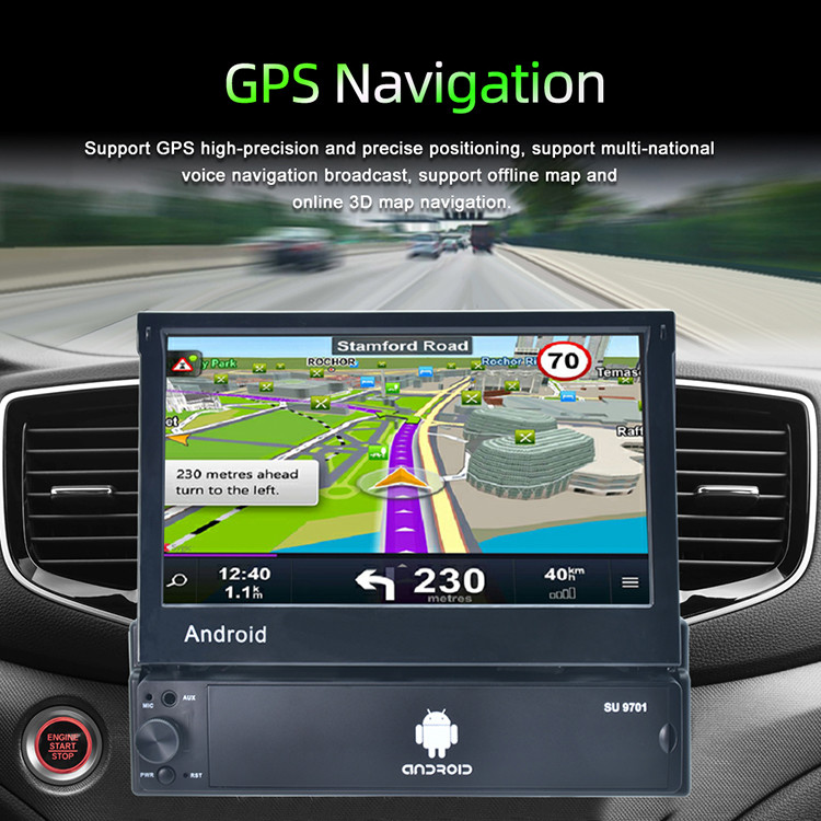 Single Din Retractable Screen Car Stereo 1.3GHz 7 Inch Car Android Player Audio