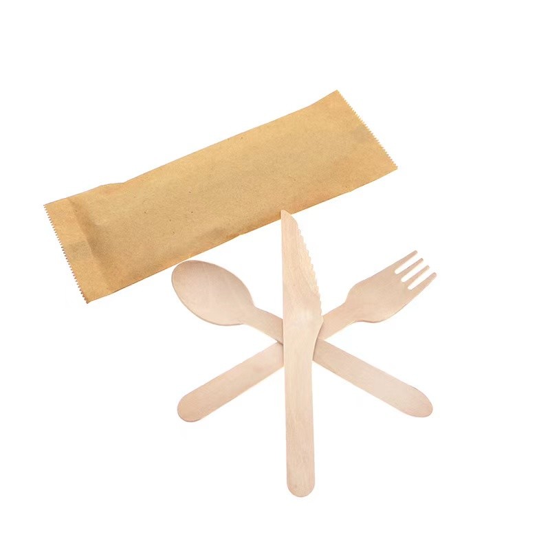 160mm Disposable Wooden Cutlery Set , Biodegradable Wooden Cutlery Individually Wrapped