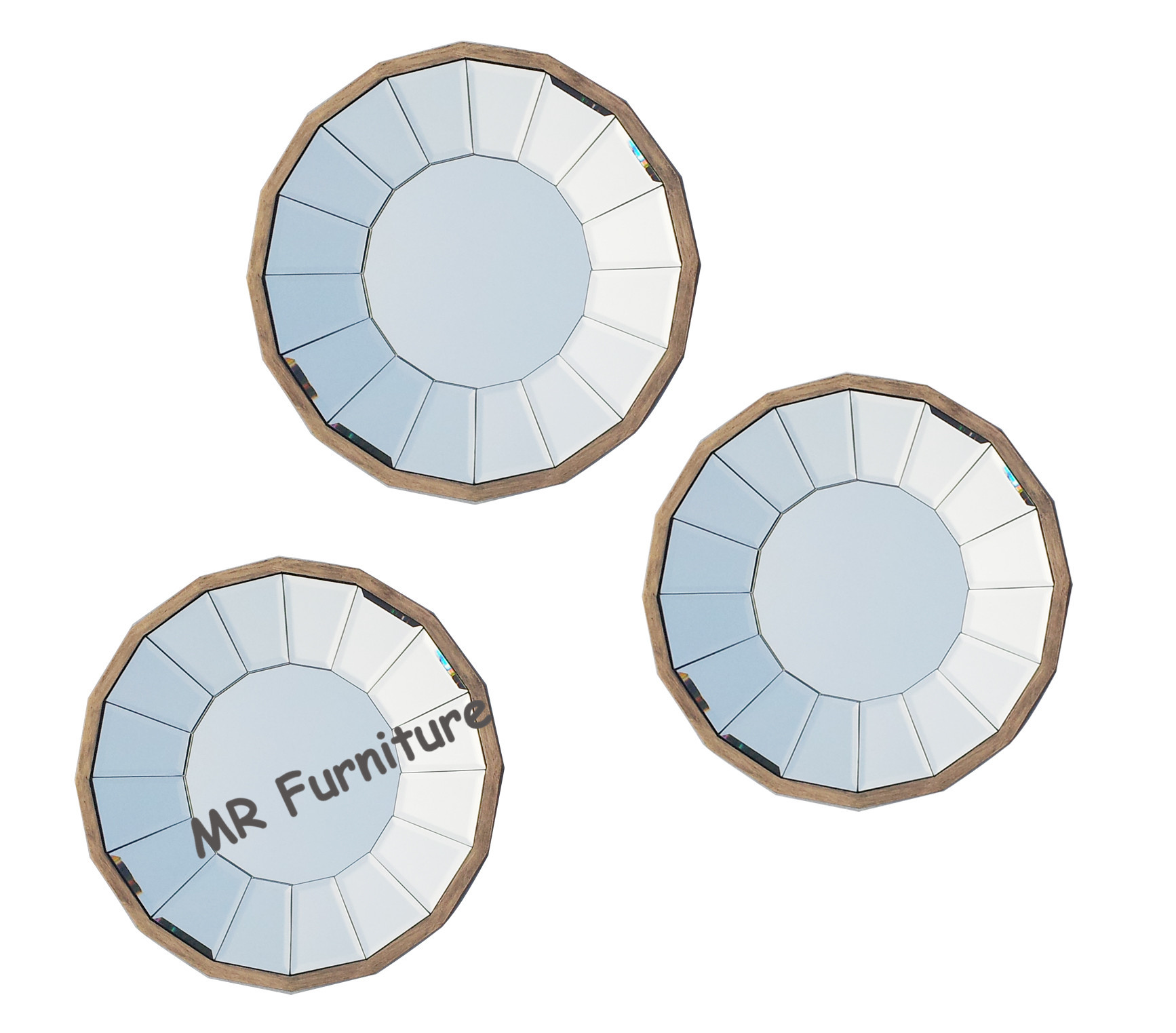 Wooden Frame Wall Mirror For Dining Room , 40cm Round Wall Mirror Decor