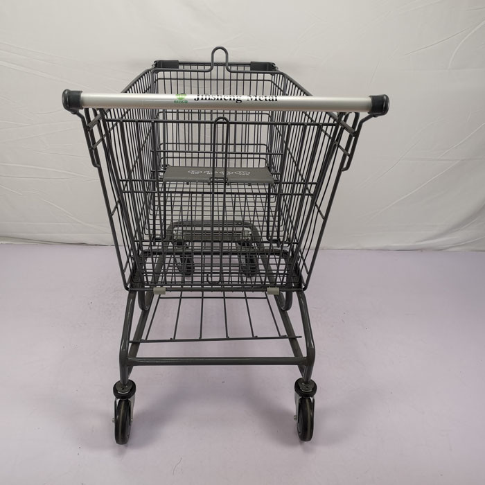 150L Grey Metal Shopping Trolley Zinc Powder Coating Steel Shopping Cart