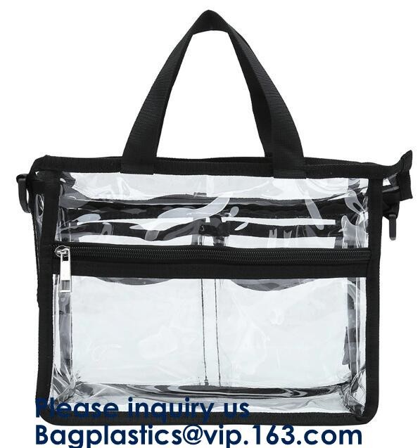 Beach Bag Clear PVC Bag Tote With Inner Pocket And Zipper Closure,PVC Bag Beach Tote With Black Handles, Bagease