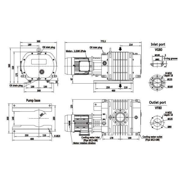 BSJ300L Roots Type Vacuum Pump 1000m3/h 3.7kW Good Geometrical Symmetry