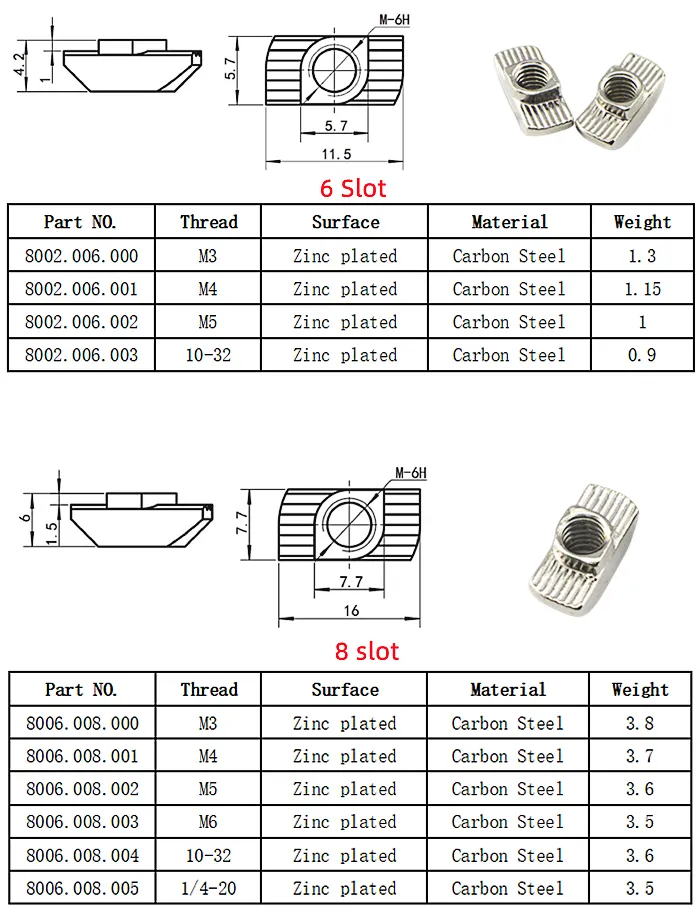 T-Slot Aluminum Profile M4 M5 Hammer Head T Slot Nut