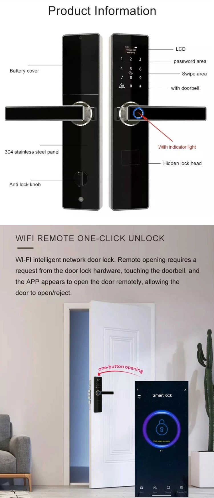 Digital Electronic Keyless Password Code BLE Biometric Smart Locks