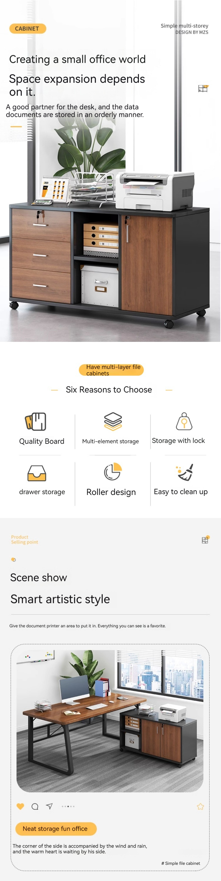 Convenient Office Organization Lockable Cabinet with Drawers and Adjustable Shelves