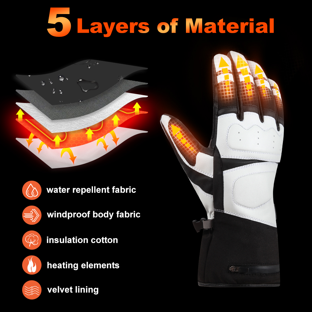 Outdoor Winter Rechargeable Battery Heated Ski Gloves For Men 7.4V Lithium USB