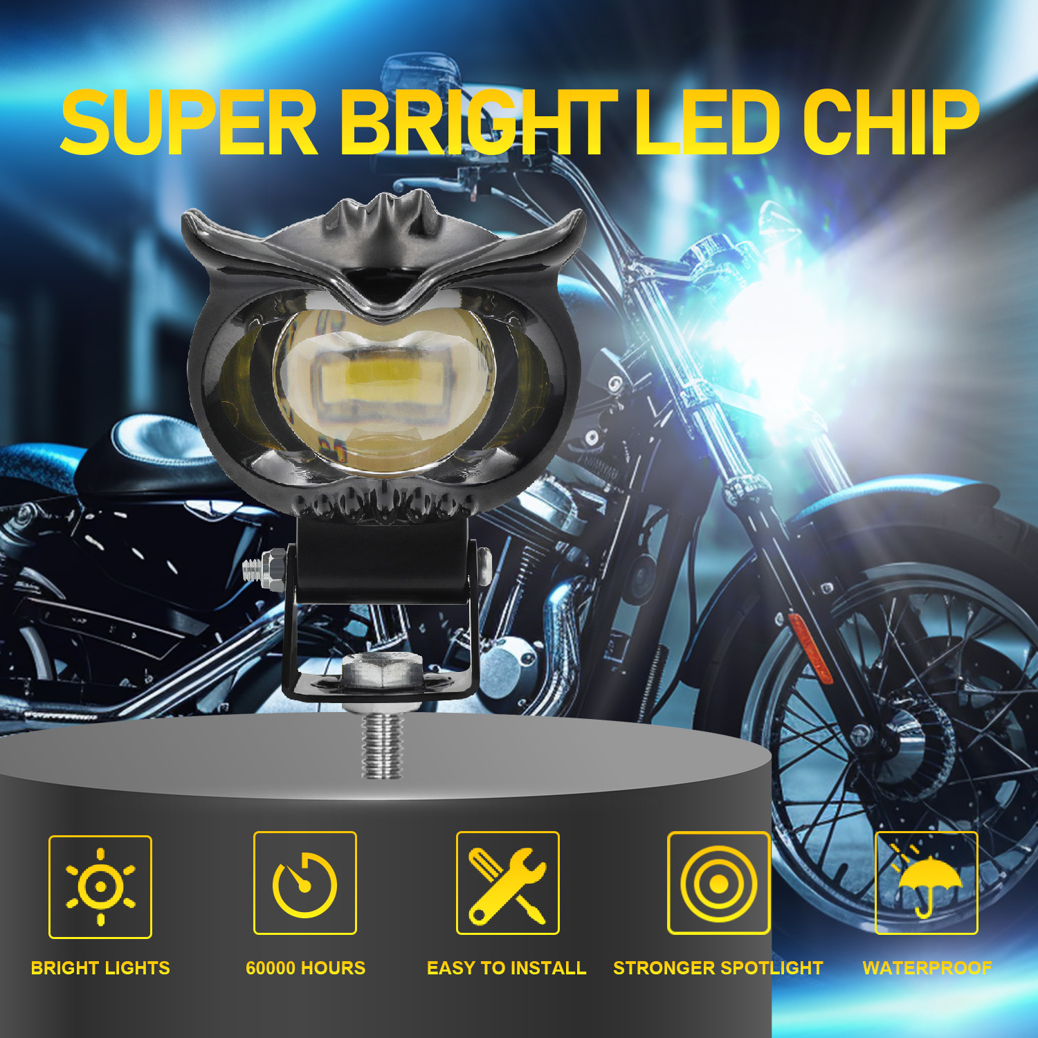 80V Owl Design White Yellow Acrylic Ring Motorbike LED Spotlights