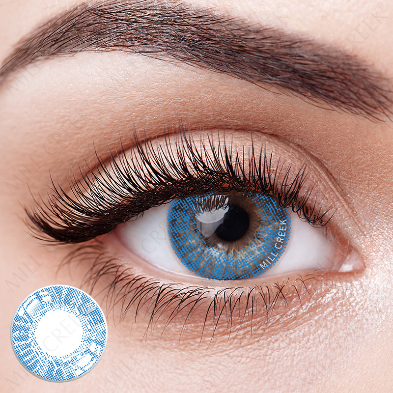 Custom Logo Nougat Blue Eye Contact Lenses Triple Tone 14.2mm