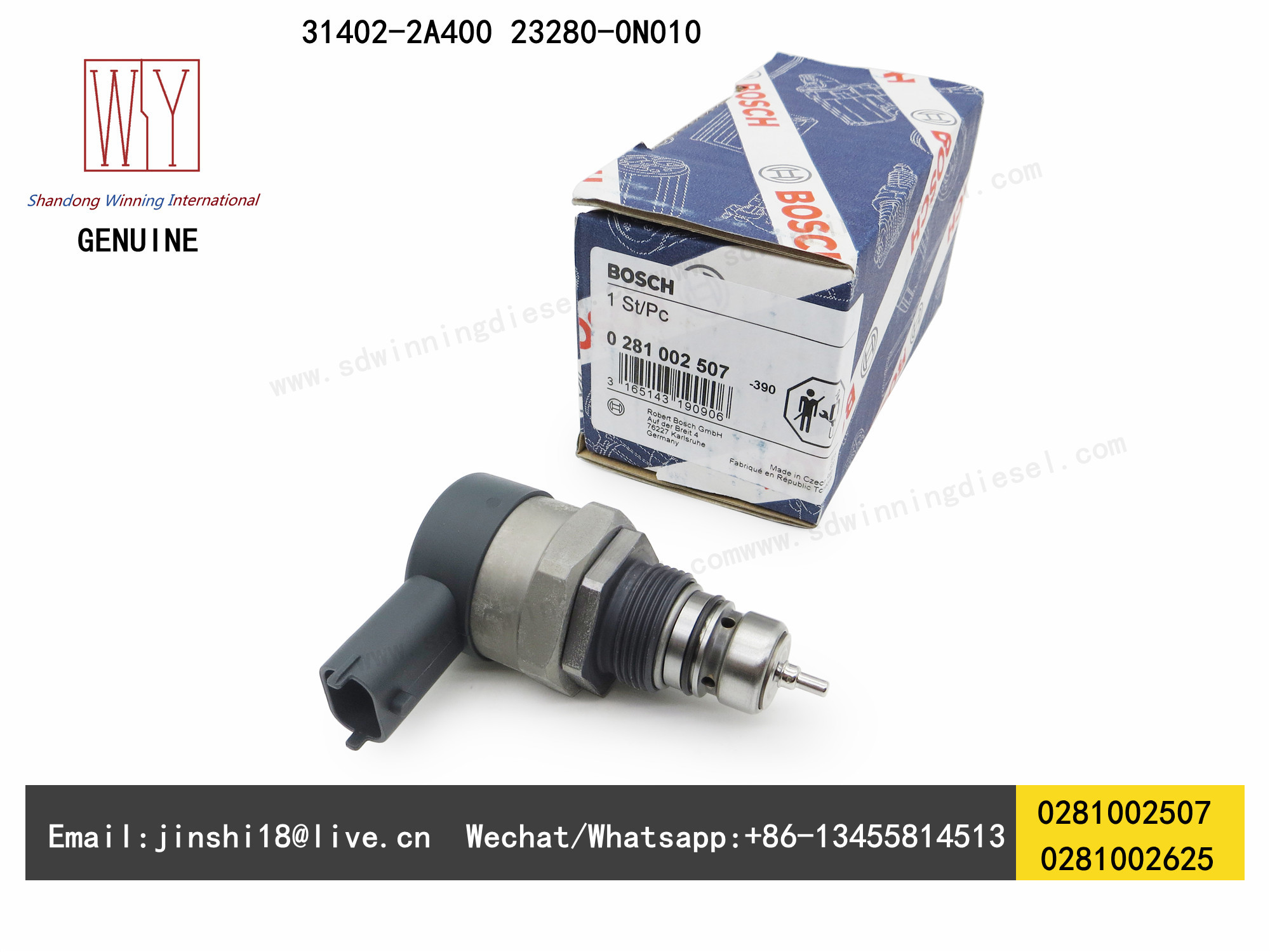 BOSCH GENUINE AND BRAND NEW DIESEL FUEL PUMP PRESSURE REGULATING VALVE 0281002507, 0281002625, 31402-2A400, 23280-0N010