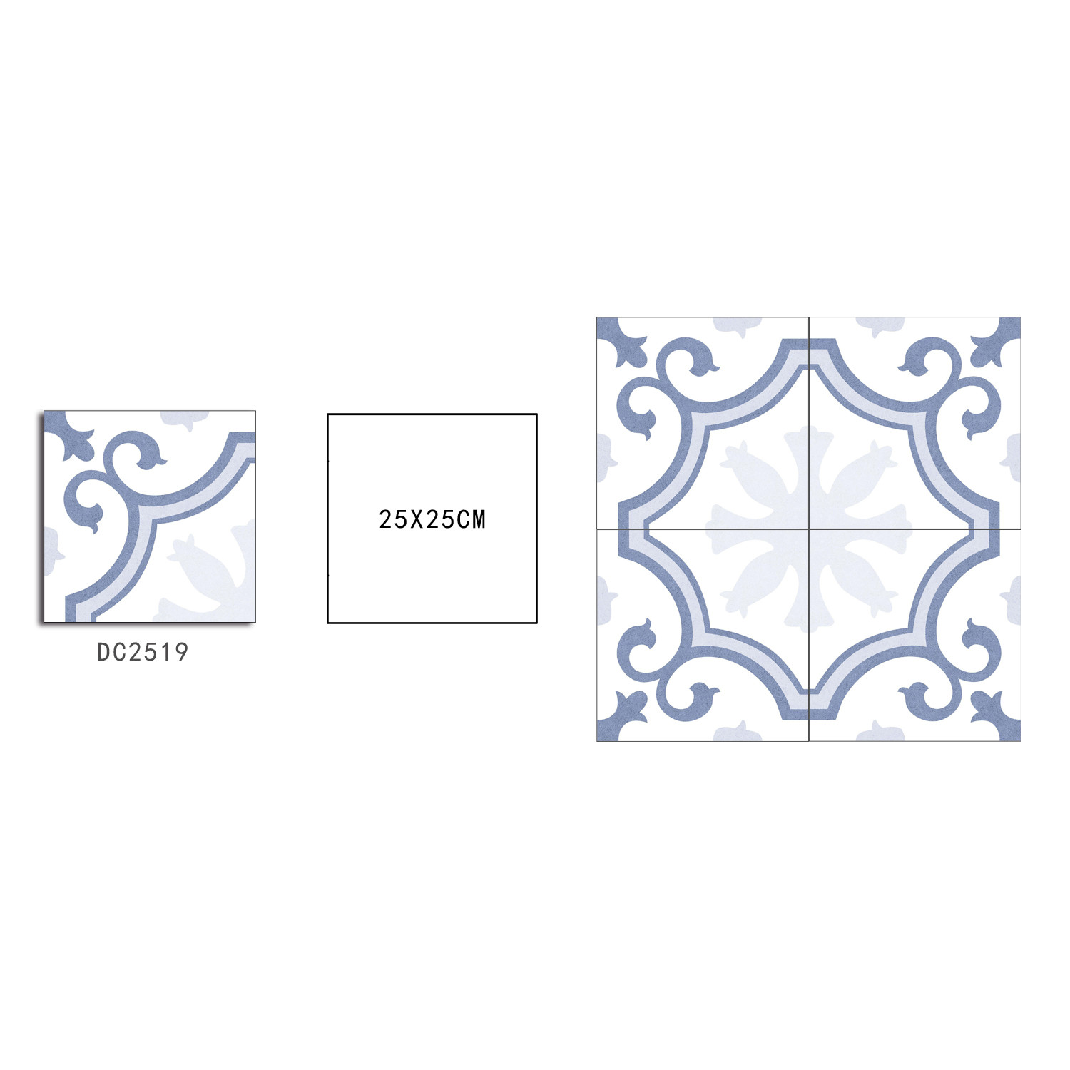 Blue And White 250x250mm durable Floor Ceramic Rustic Tile For Balcony And Retro Wall Tile For Kitchen