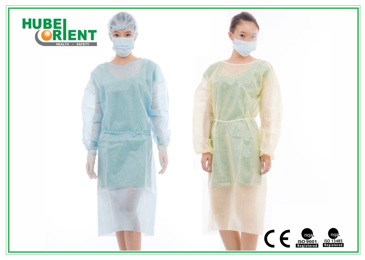 Medical Protective Clothing / Blue Yellow Surgical PP+PE Isolation Gown With Elastic Wrist For Clinic