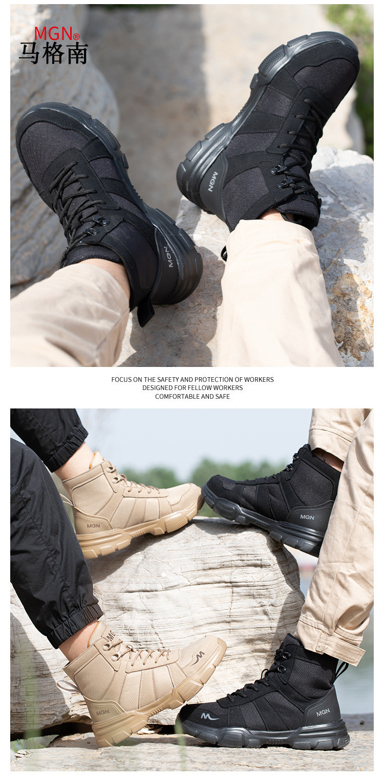 Security Work Boots Microfiber Men's Safety Boots Steel Toe Kevlar Mid Sole Anti-smashing Rubber Work Boots