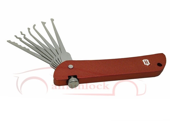 High Quality Stainless Steel Foldable 7 in 1 Lock Picking Set Locksmith Tools (Red）