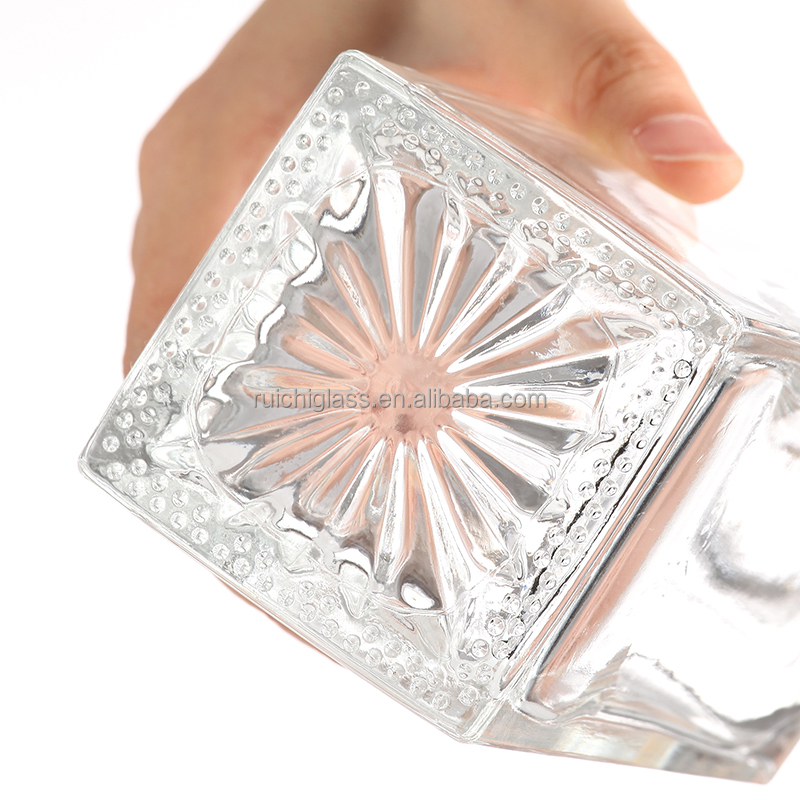 Custom Logo 750ml Square Irregular Brandy Glass Bottle with Aluminum Plastic PP Collar