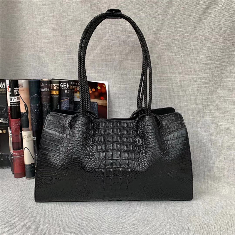 Genuine Alligator Leather Lady Large Totes Exotic Crocodile Skin Female Top-handle Handbag Women Single Shoulder Bag