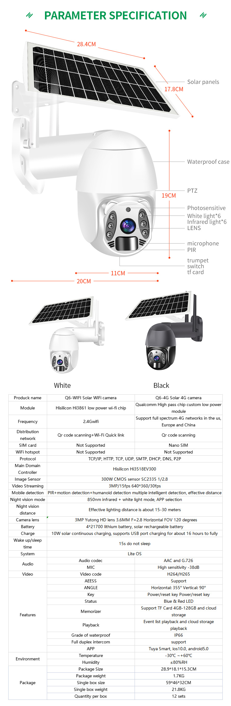 1080P Wifi Outdoor 4X Digital Zoom AI Human Detect Wireless Solar Camera H.265 P2P Audio 2MP 3MP