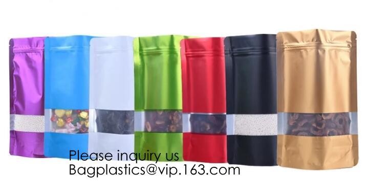 Matte Metallic Color with Frosted Window Display Stand-Up k Bags,Aluminum Foil Back - Resealable k and Heat