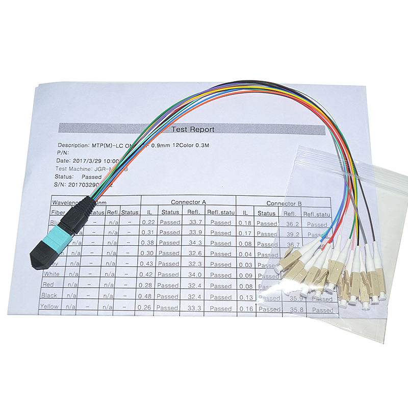 Customized 12 Core 0.9mm MPO Fiber Patch Cord Singlemode 1M Fanout