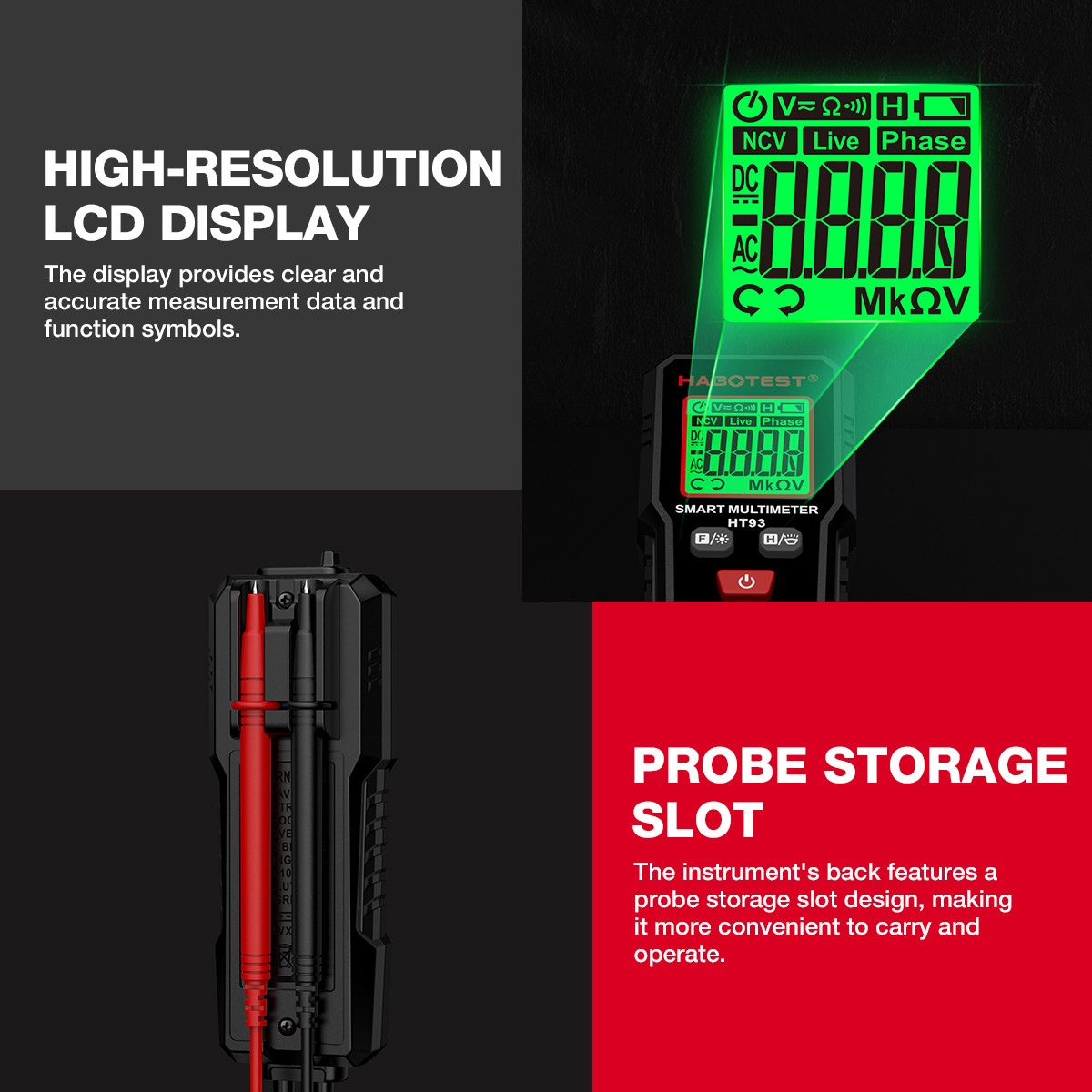 HT93 Digital Multimeter Voltage Tester 2000 Counts AC/DC Volt Meter True RMS NCV Phase Test Auto-Ranging Multimetro