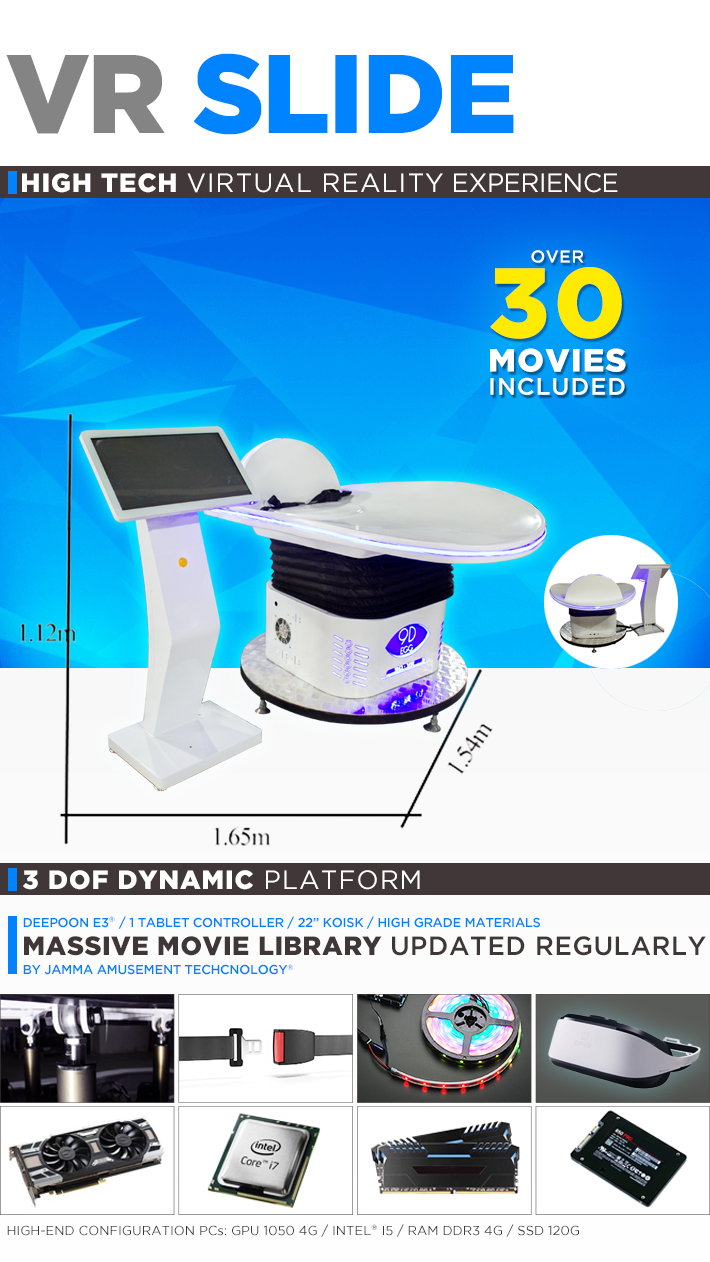 Coin Operated Virtual Reality Cinema White Thrill Ride Simulator For VR Center