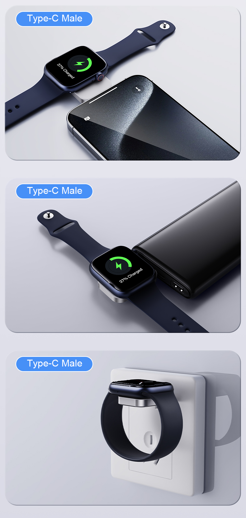 5V 1A Input Mini Wireless Charger for Watches Type-C Interface Compact Size