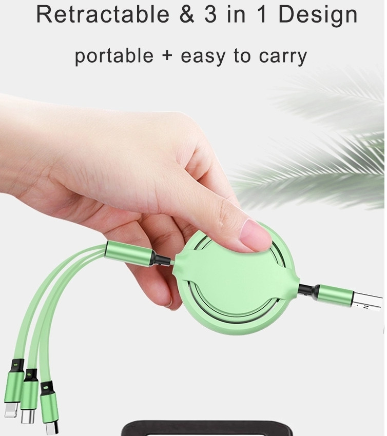 Multi Retractable Fast Charger Cord 1.2m Liquid Silicone Multiple Charging Cable