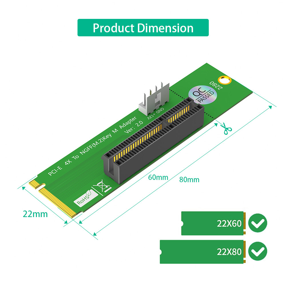 PCI Express PCI-E 4X to NGFF M.2 PCIe Riser Card X4 to M2 Key M Adapter Indicator for Crypto