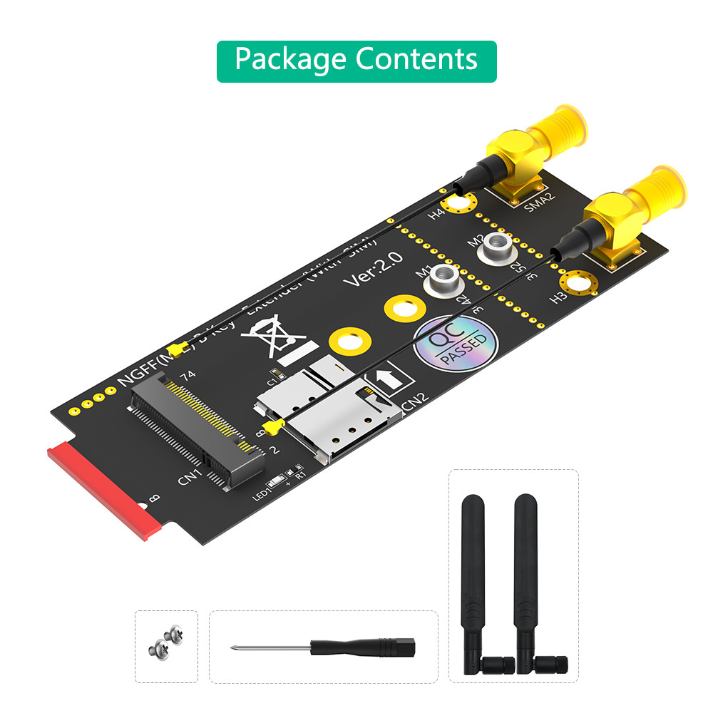 M.2(NGFF) Key B Adapter With SIM card and Antenna for 3G/4G/5G Module