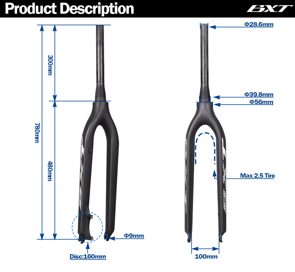 29er QR Axle Carbon Mountain Bike Fork Carbon Fiber T800 Disc Brake