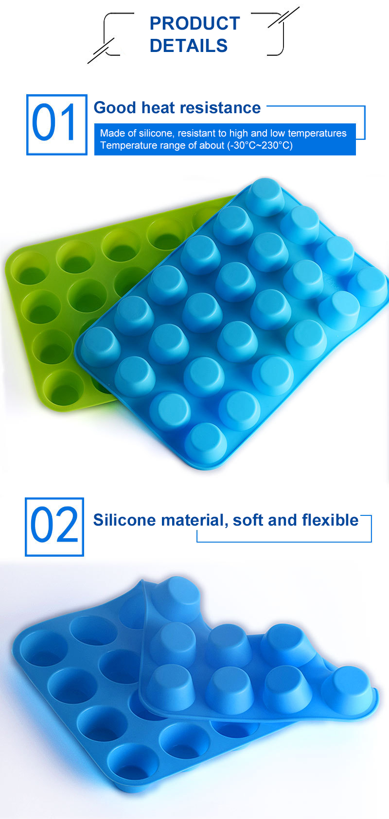 BPA Free Silicone Mini Muffin Pan With 24 Cavities