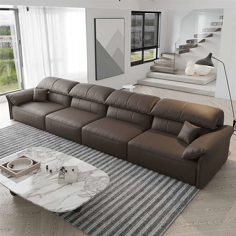 Solid Wood Plywood Brown Leather Sectional Couch OEM ODM