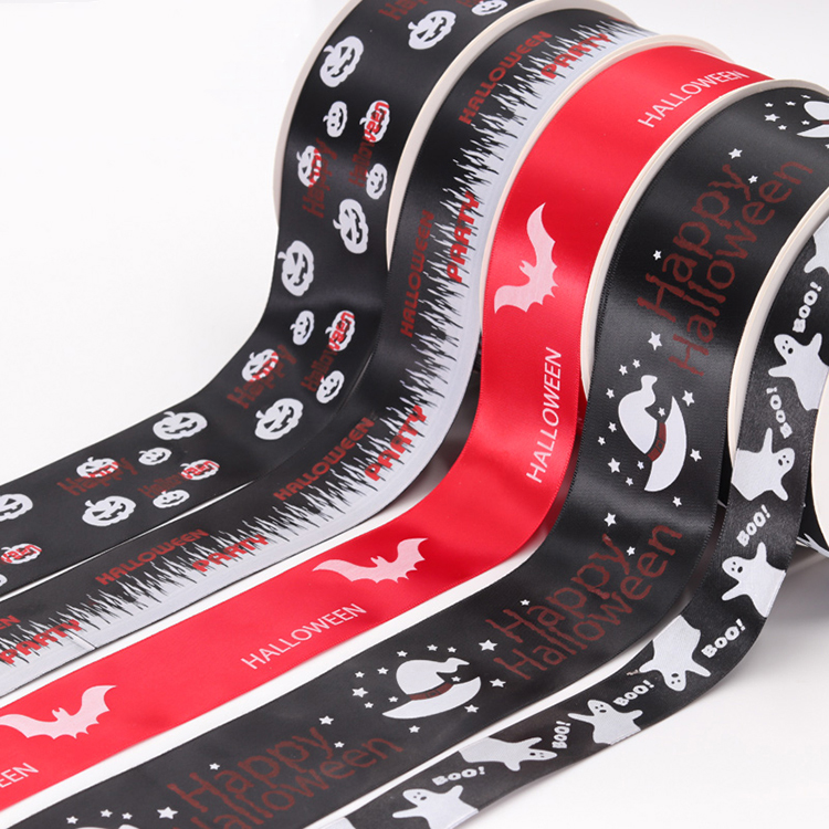 Custom 1-1/2" Black Color Satin Silk Screen Print Ribbon Design