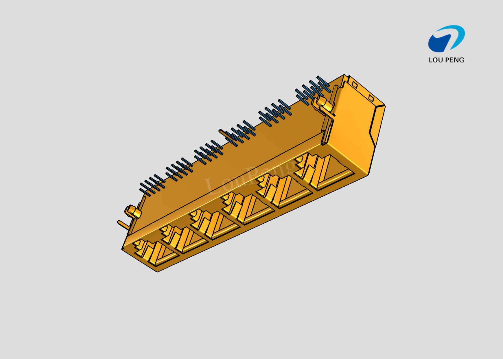 RJ45 6-port jack Cat.5 THT angled
