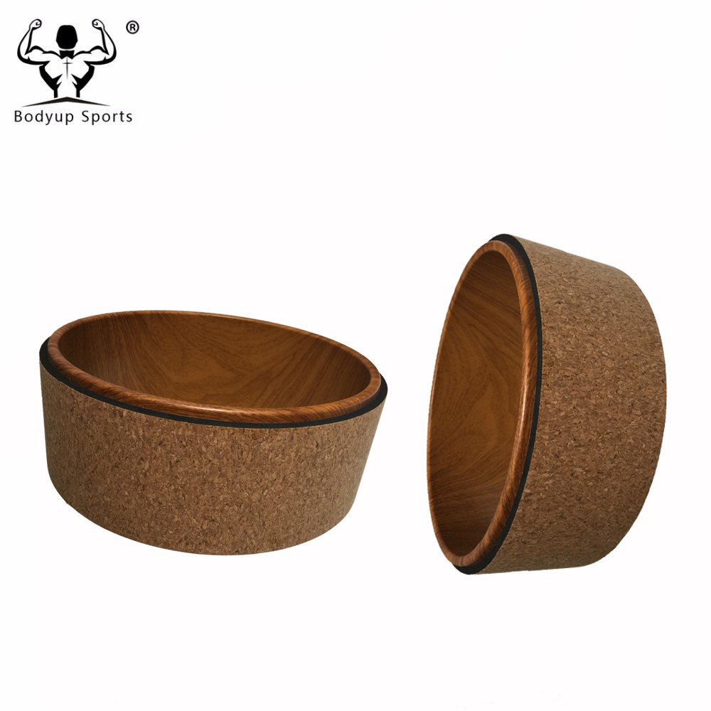 Eco Friendly TPE / ABS Cork Wooden Yoga Wheel Label Logo With High Density