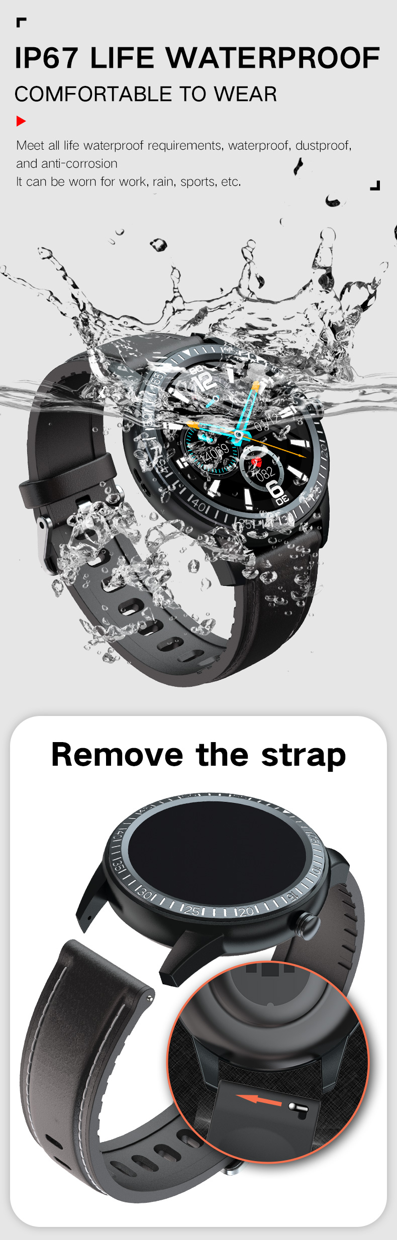 Multifunction Sport Music ECG Smart Watch IP67 Waterproof 1.28 Inch