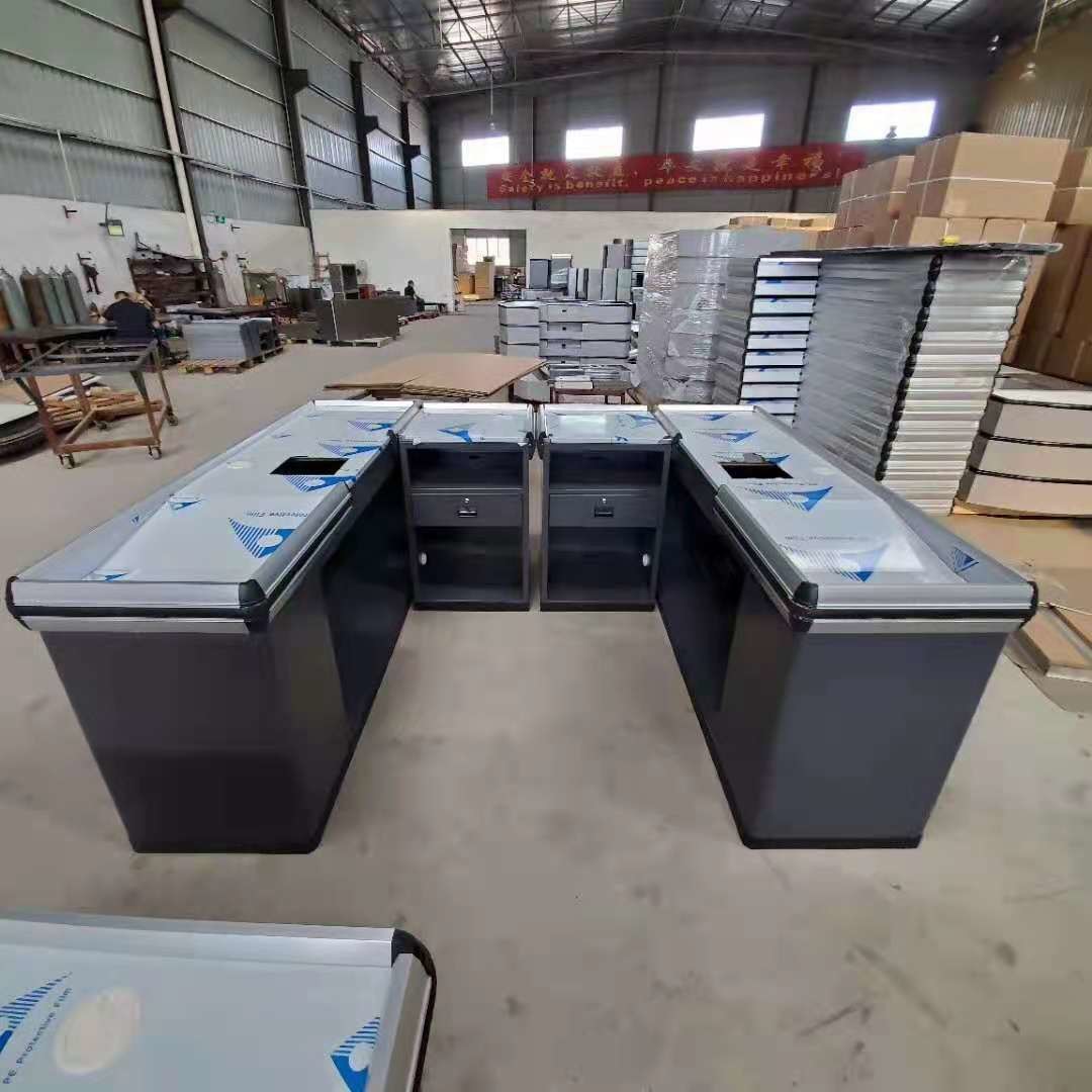 Custom Conveyor Belt Checkout Counter Steel Cashier Counter