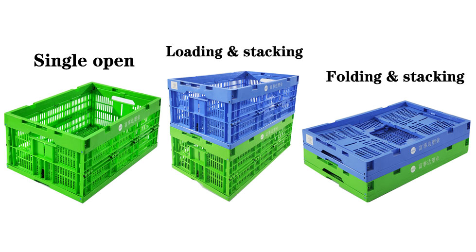 600x400x255mm Plastic Folding Box Pallet Optimal Air Circulation Fruits Organizer