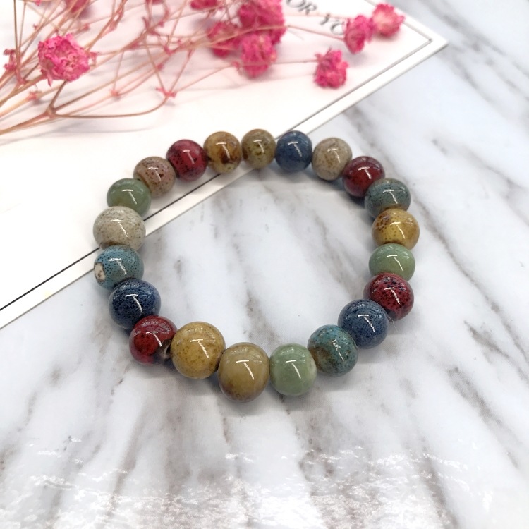 Ethnic Style Heart Sale High Temperature Flower Glaze Colored Ceramic Glaze Ceramic Bracelet Retro Multi-Style Painted Bracelet