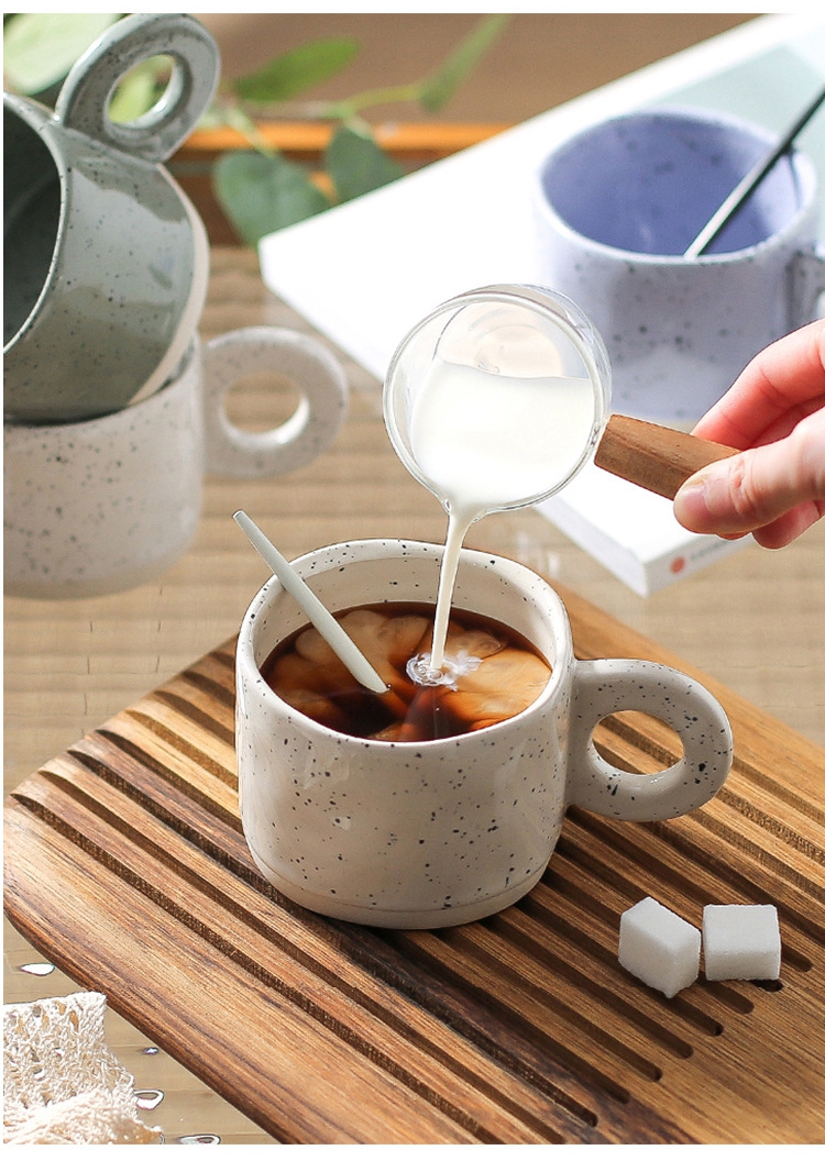 300ML Ceramic Nordic Ring Handle Coffee Mug Speckled Brief Novelty Pattern Milk Tea Cup Breakfast Milk Mug
