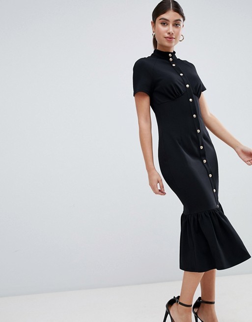 OEM hot sale popper detail and pep hem midi dress
