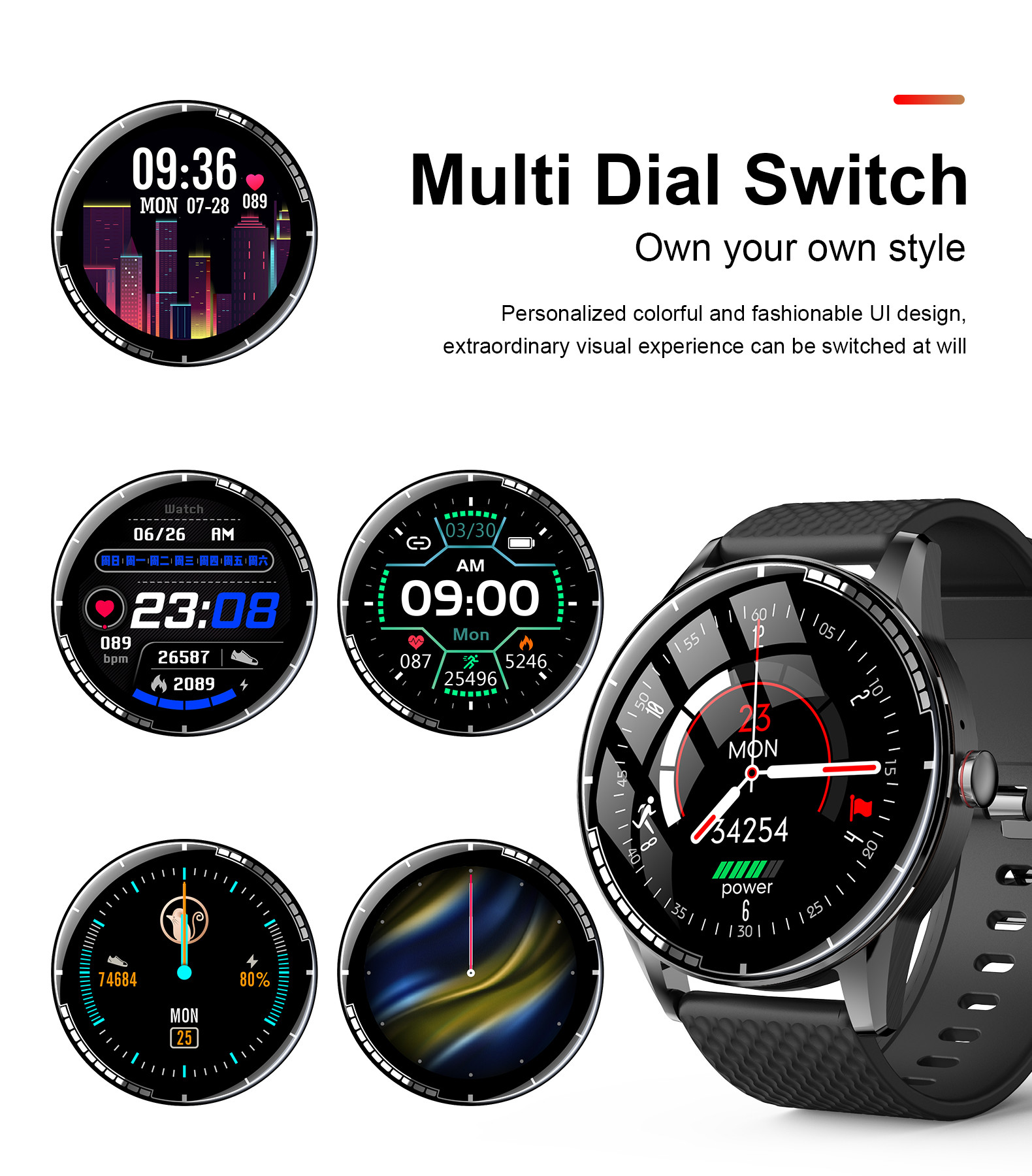 Zinc Alloy 1.28 Inch Sports Smart Watch Round Screen 300mAh