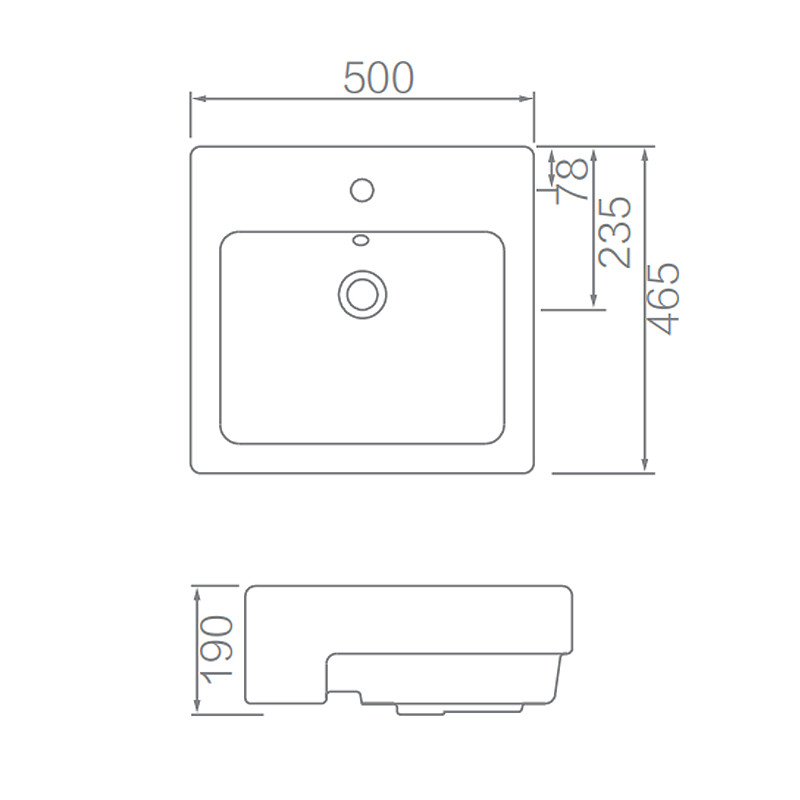 Semi Recessed Counter Top Basin 500x465x190mm With Overflow