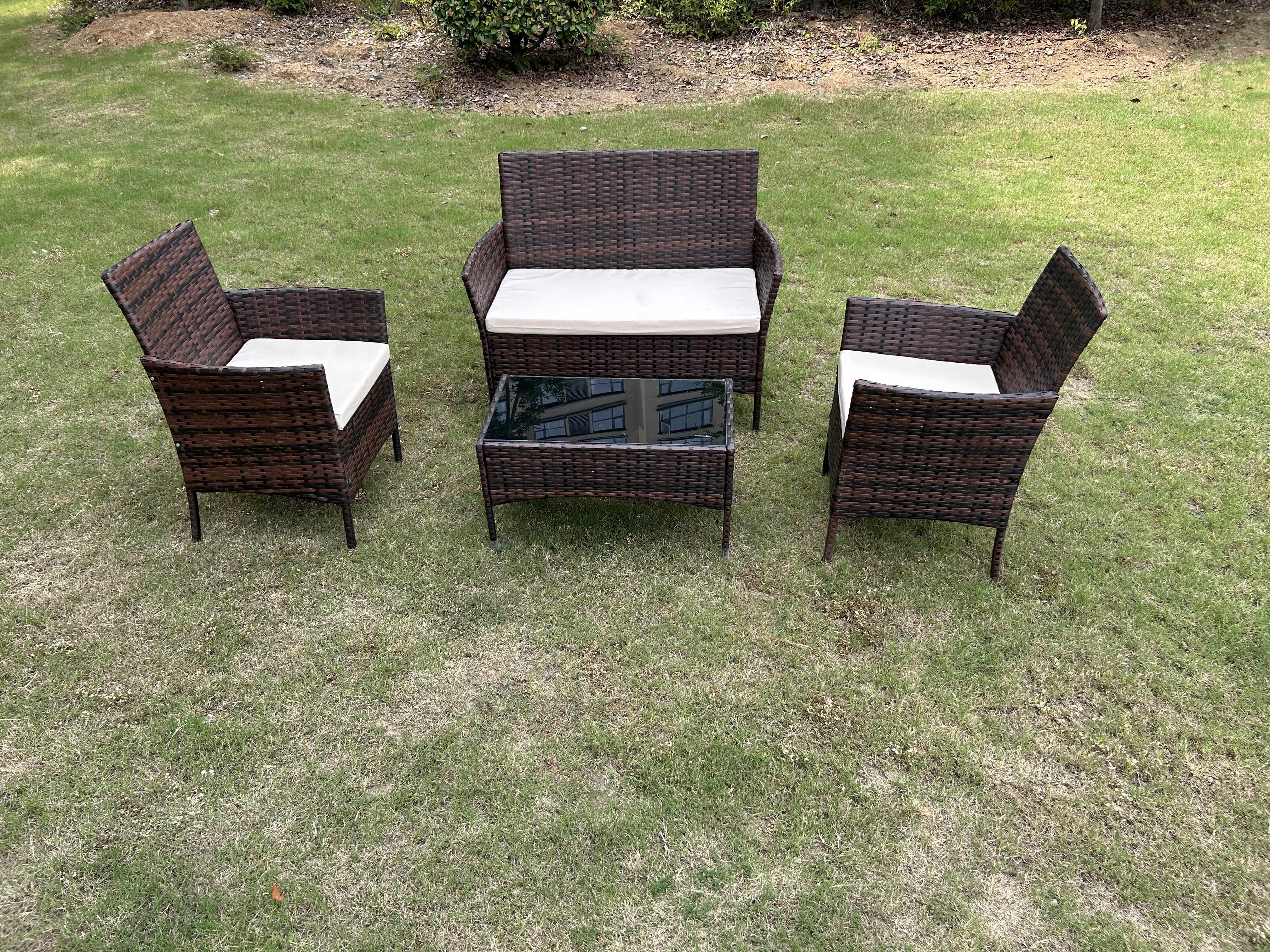 China Factory Wholesale Rattan Sofa Waterproof Design Indoor Outdoor Sofa Table Chair Dining Desk Ottoman Furniture Set