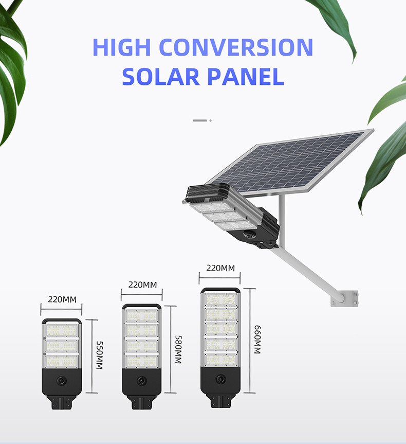 200 Watt Solar Powered LED Street Lights Bulb 4 Heads Long Working Time 58x22x9cm