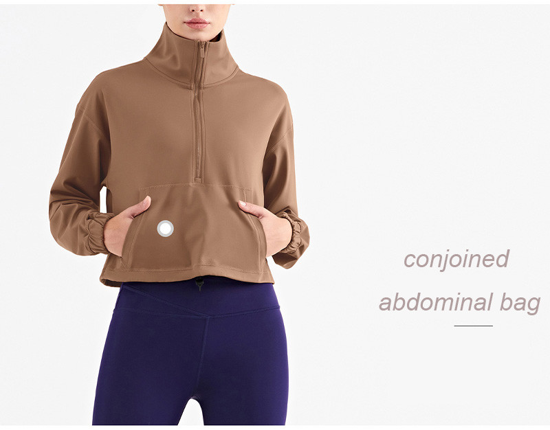 High Neck Nylon Leisure Ladies Yoga Tops Thicken Semi Zipper For Women