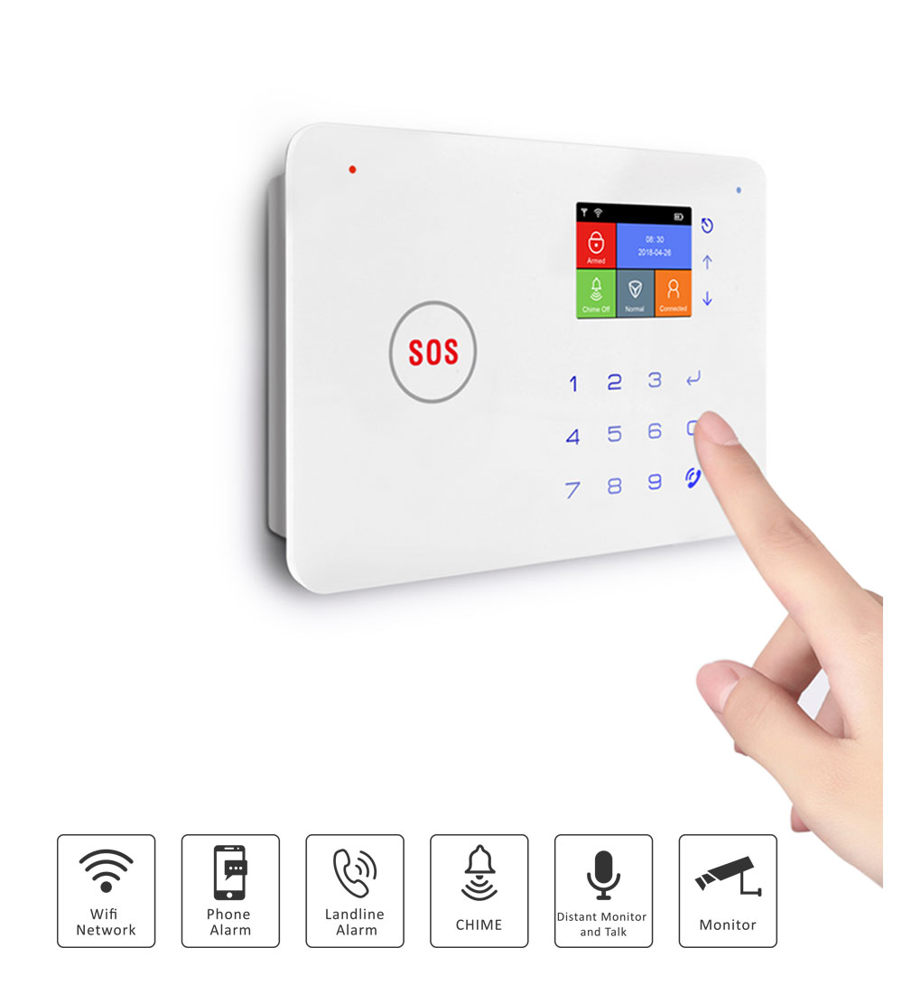 5V2A Touch Screen House Alarm 120dB Security Alarm System Wireless Gsm Alarm