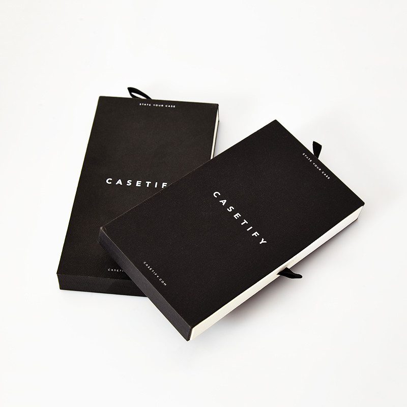 Luxury Drawer Box With Ribbon Handle Custom Logo Rigid Mobile Phone Case Packaging Box