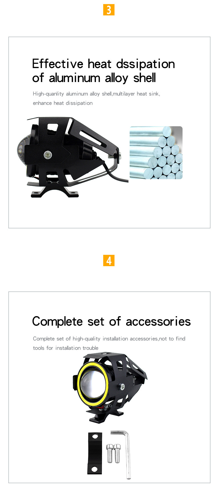 4000lm 12V Led Motorcycle Spotlights U7 Fog Driving Lamp High Low Beam