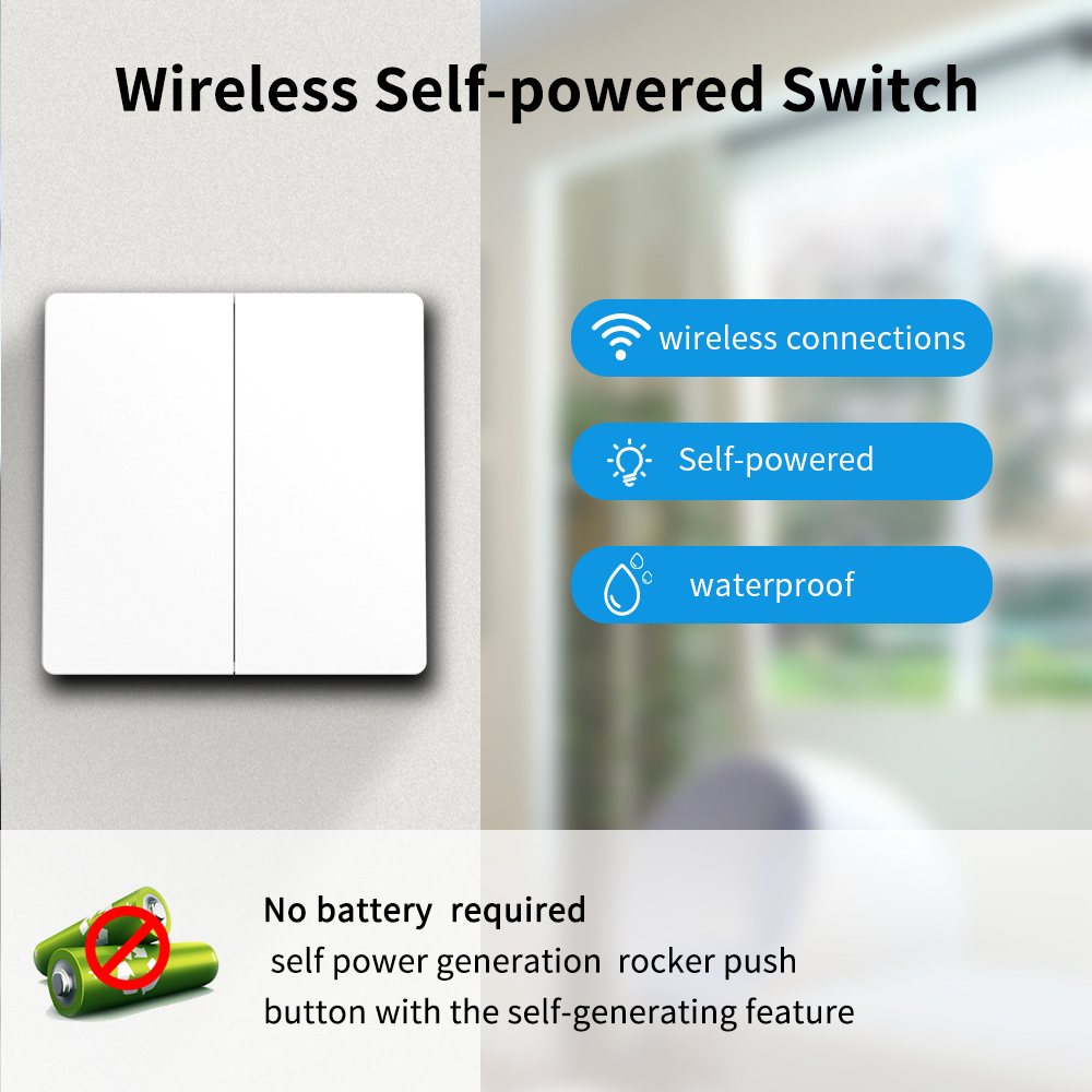 Wall Light Self Powered Wireless Switch Outdoor Waterproof Push Button Switch